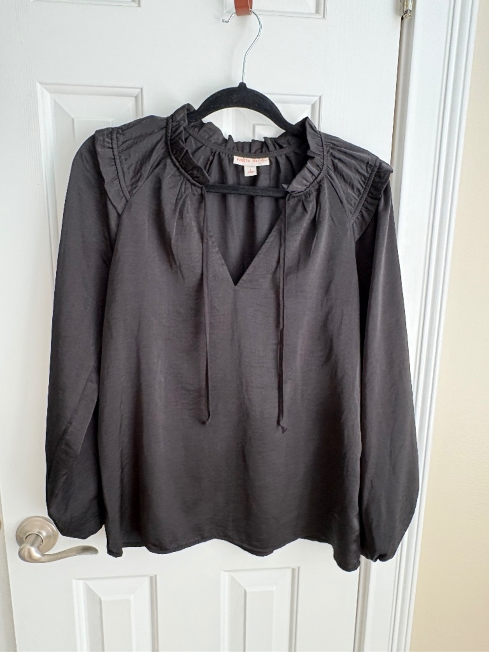 Black silky peasant style blouse